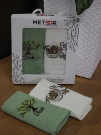 Турецкие кухонные вафельные салфетки METEOR 40х60 OLIVE - 2шт. арт. 8347