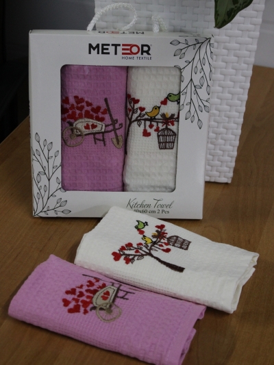 Турецкие кухонные вафельные салфетки METEOR 40х60 СЕРДЦА - 2шт. арт. 8809