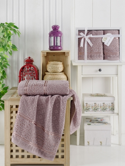 Турецкий комплект полотенец махровых жаккард PHILIPPUS MOTTYA 2шт арт.10809