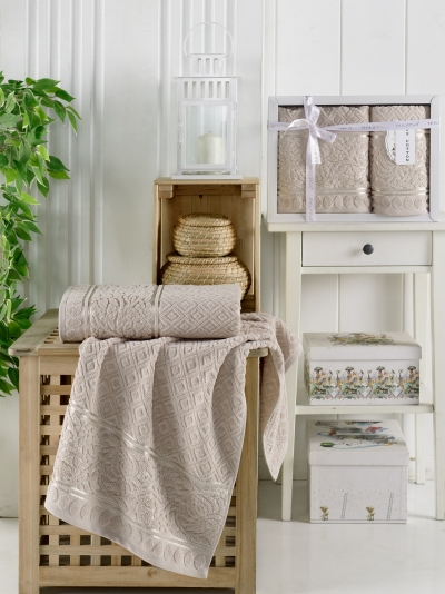 Турецкий комплект полотенец махровых жаккард PHILIPPUS MOTTYA 2шт арт.12371