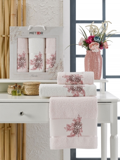 Турецкий комплект полотенец махровых METEOR NARIN 3шт арт.11255