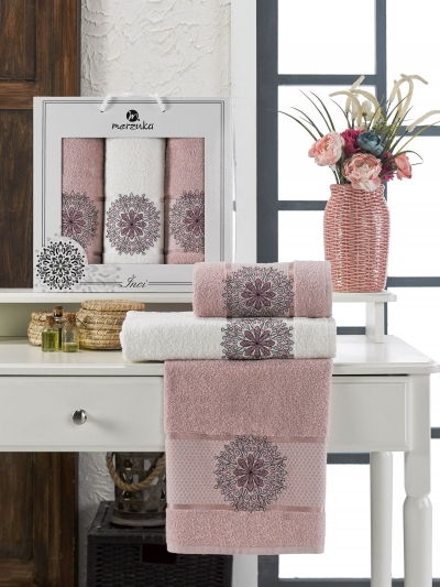 Турецкий комплект полотенец махровых MERZUKA INCI 3шт арт.11295
