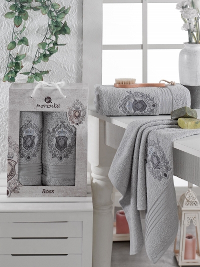 Турецкий комплект полотенец махровых MERZUKA BOSS 2шт арт.9807